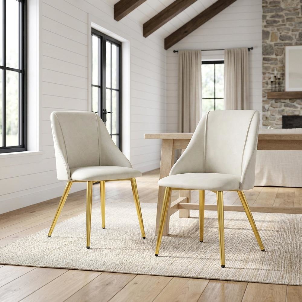 PU Leather Dining Chairs, Contemporary Living Room Accents, White Synthetic, Set of 2
