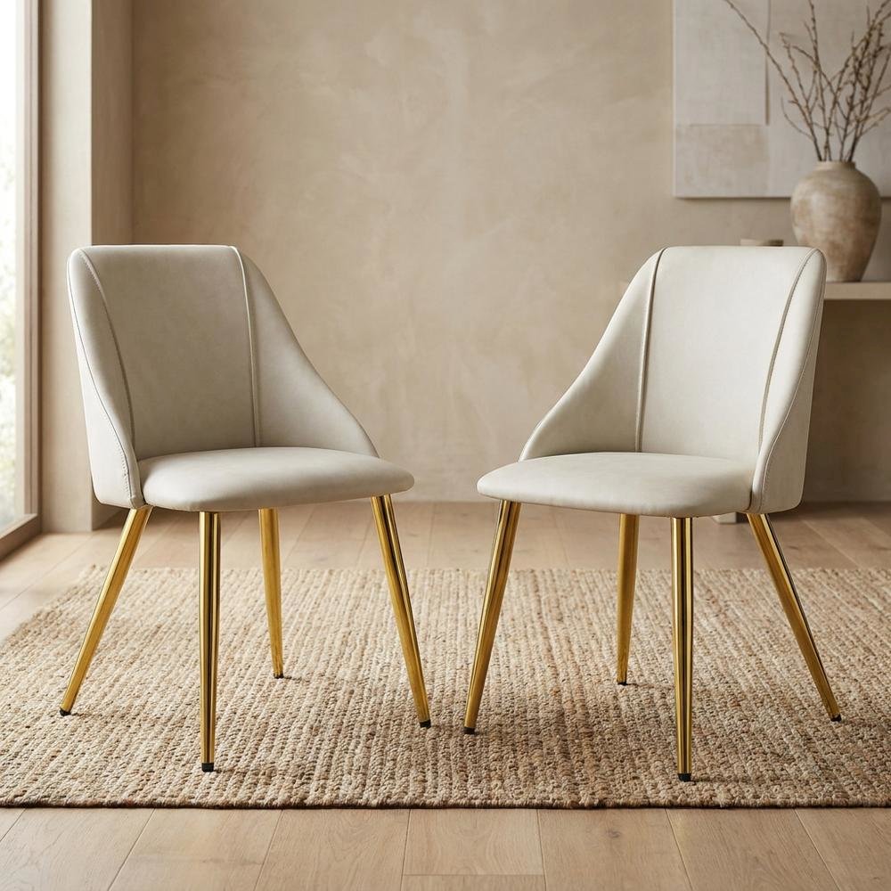 PU Leather Dining Chairs, Contemporary Living Room Accents, White Synthetic, Set of 2