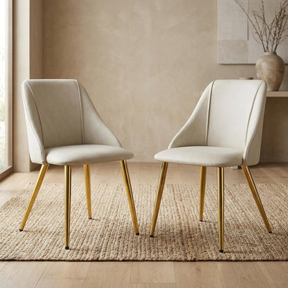 PU Leather Dining Chairs, Contemporary Living Room Accents, White Synthetic, Set of 2