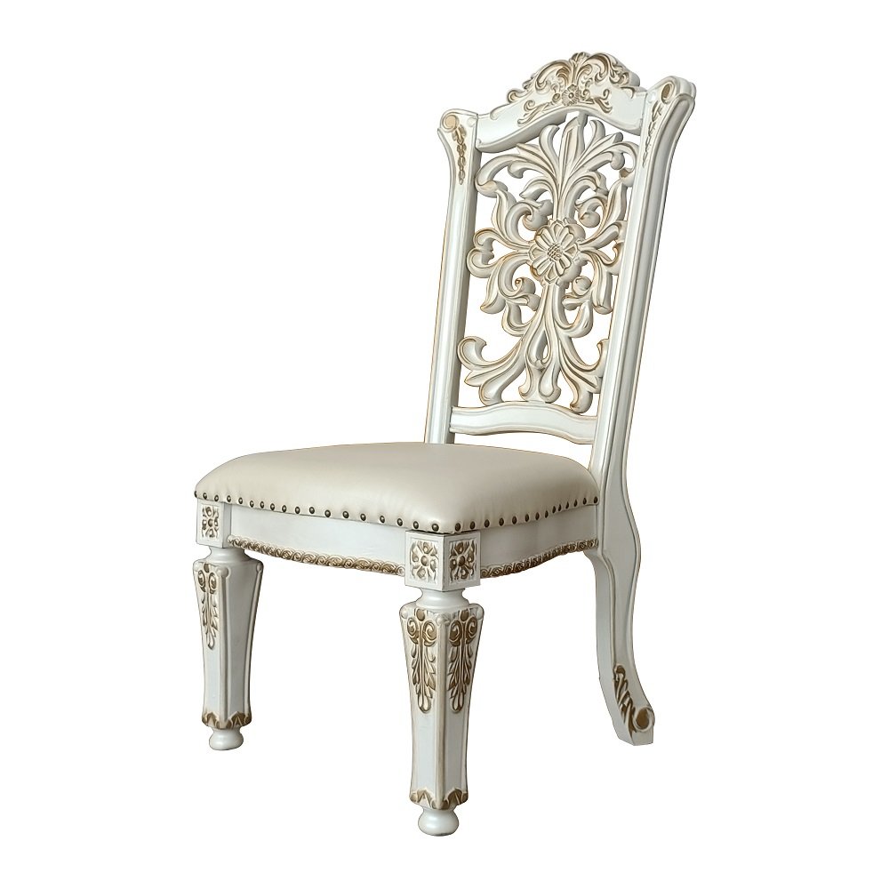 Vendome Side Chair (Set-2), Leatherette & Antique Pearl