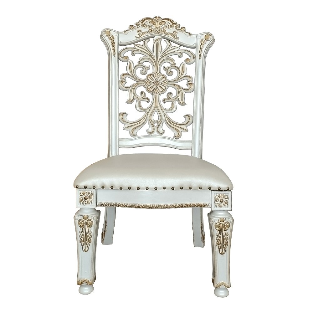 Vendome Side Chair (Set-2), Leatherette & Antique Pearl