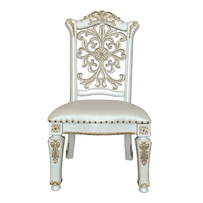 Vendome Side Chair (Set-2), Leatherette & Antique Pearl