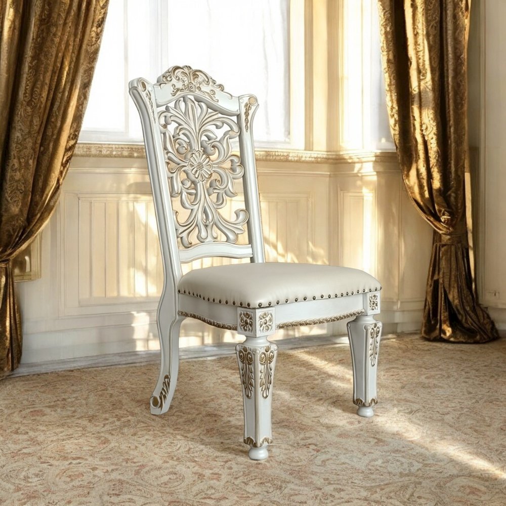 Vendome Side Chair (Set-2), Leatherette & Antique Pearl