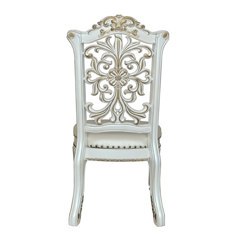 Vendome Side Chair (Set-2), Leatherette & Antique Pearl