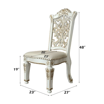 Vendome Side Chair (Set-2), Leatherette & Antique Pearl