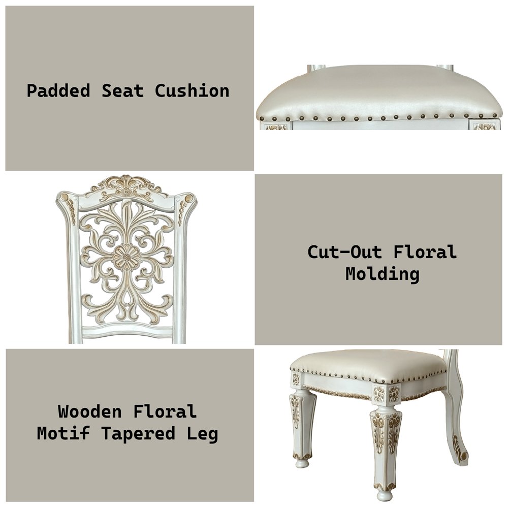 Vendome Side Chair (Set-2), Leatherette & Antique Pearl