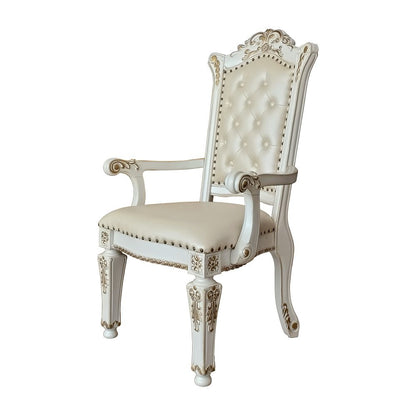 Vendome Arm Chair (Set-2), Leatherette & Antique Pearl