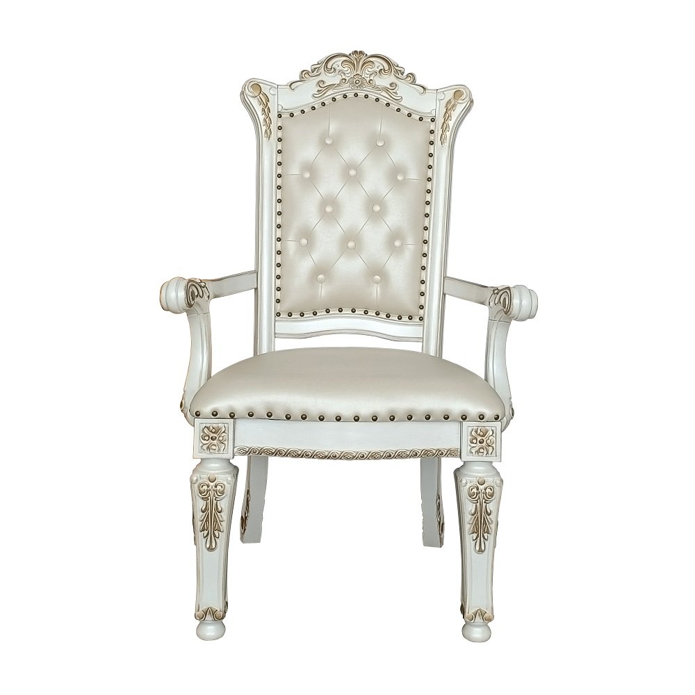 Vendome Arm Chair (Set-2), Leatherette & Antique Pearl