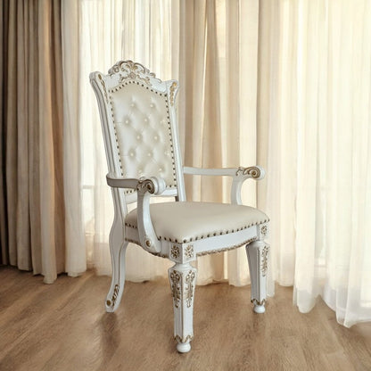 Vendome Arm Chair (Set-2), Leatherette & Antique Pearl