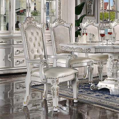 Vendome Arm Chair (Set-2), Leatherette & Antique Pearl