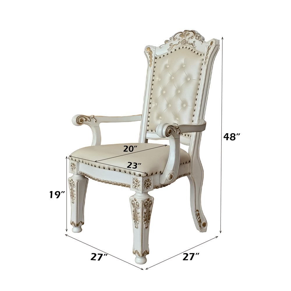 Vendome Arm Chair (Set-2), Leatherette & Antique Pearl