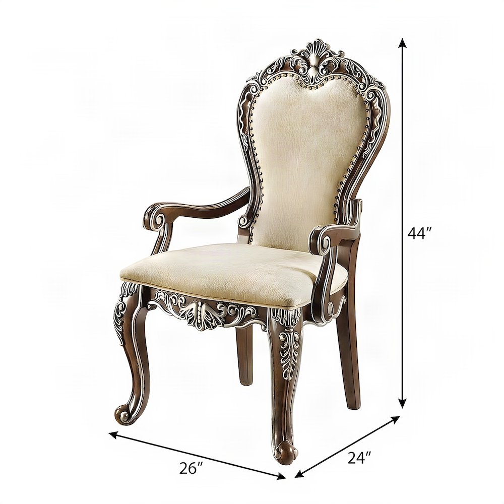 Upholstered Accent Chair with Wood Frame, Set of 2 Arm Chairs, Antique Oak