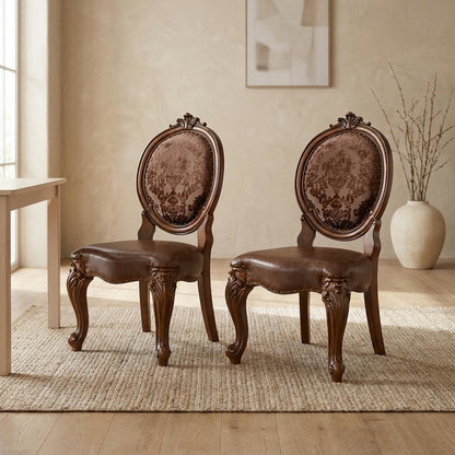 Upholstered Wood Dining Side Chair with Transitional Style, Cherry, Set of 2