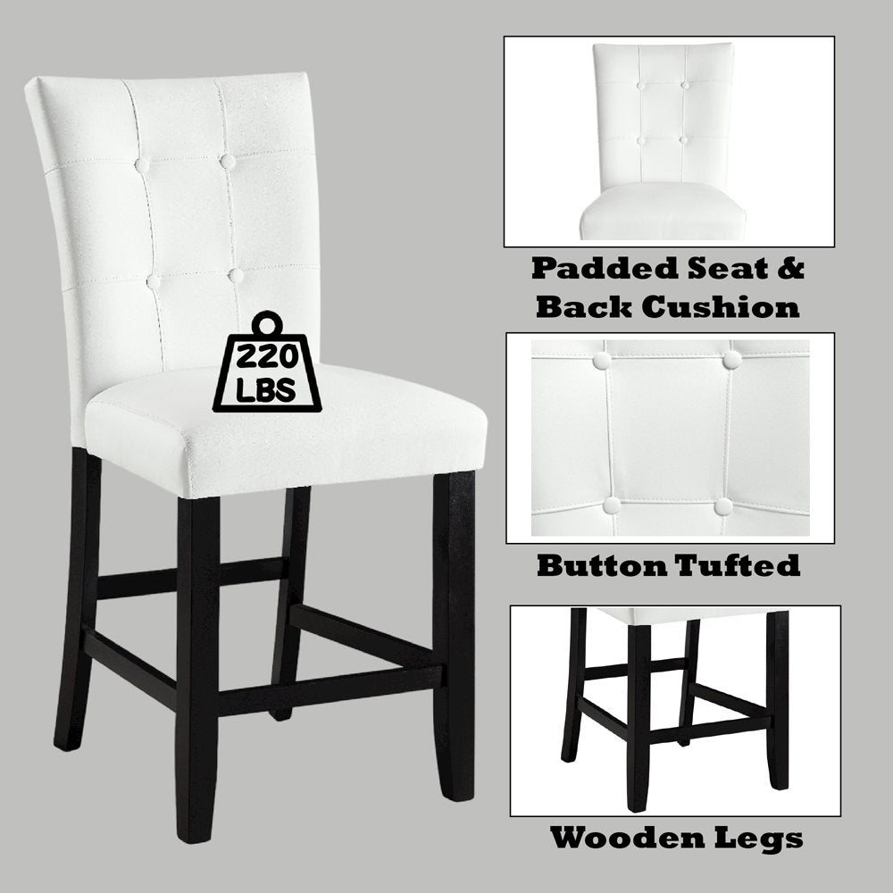 Hussein Counter Height Chair (Set-2), White Leatherette & Black