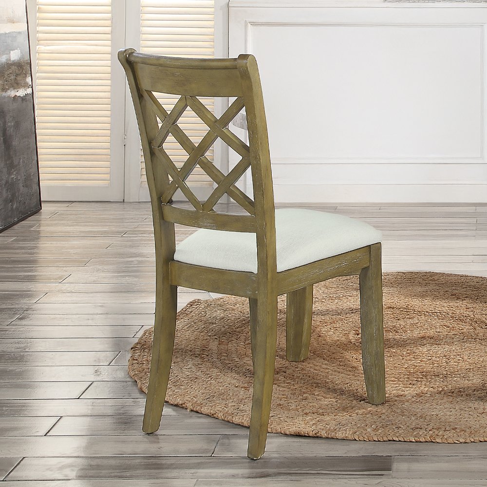 Karsen Side Chair (Set-2), Beige Linen & Rustic Oak