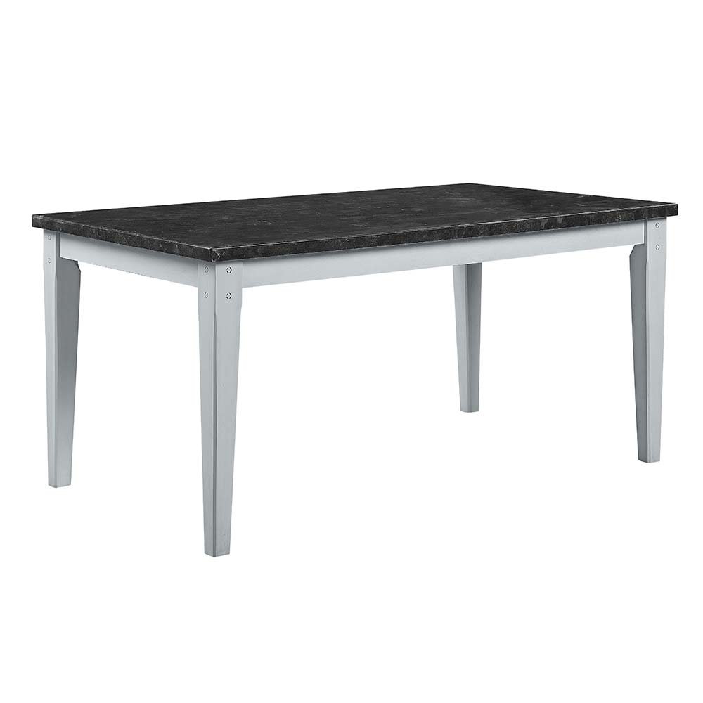 Lanton Dining Table, Natural Marble & Antique White