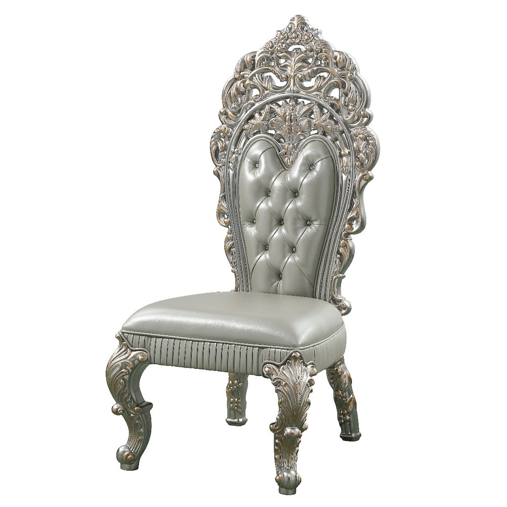 Sandoval Side Chair (Set-2), Beige Leatherette & Champagne