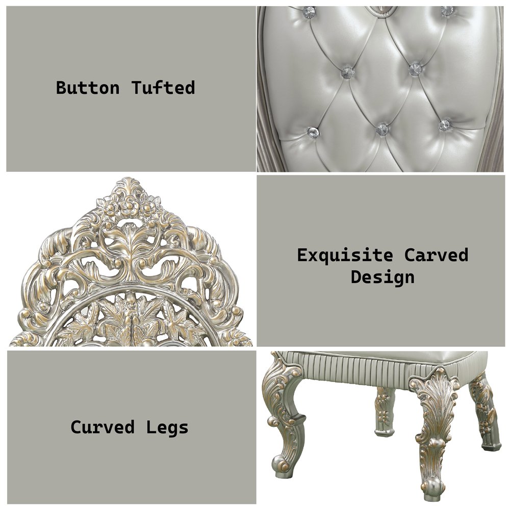 Sandoval Side Chair (Set-2), Beige Leatherette & Champagne