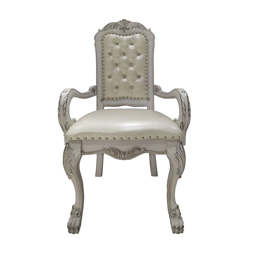 Dresden Arm Chair (Set-2), Leatherette & Bone White