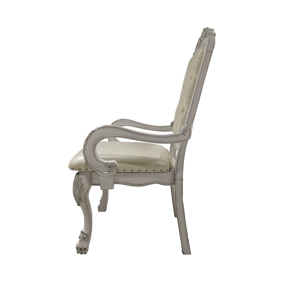 Dresden Arm Chair (Set-2), Leatherette & Bone White