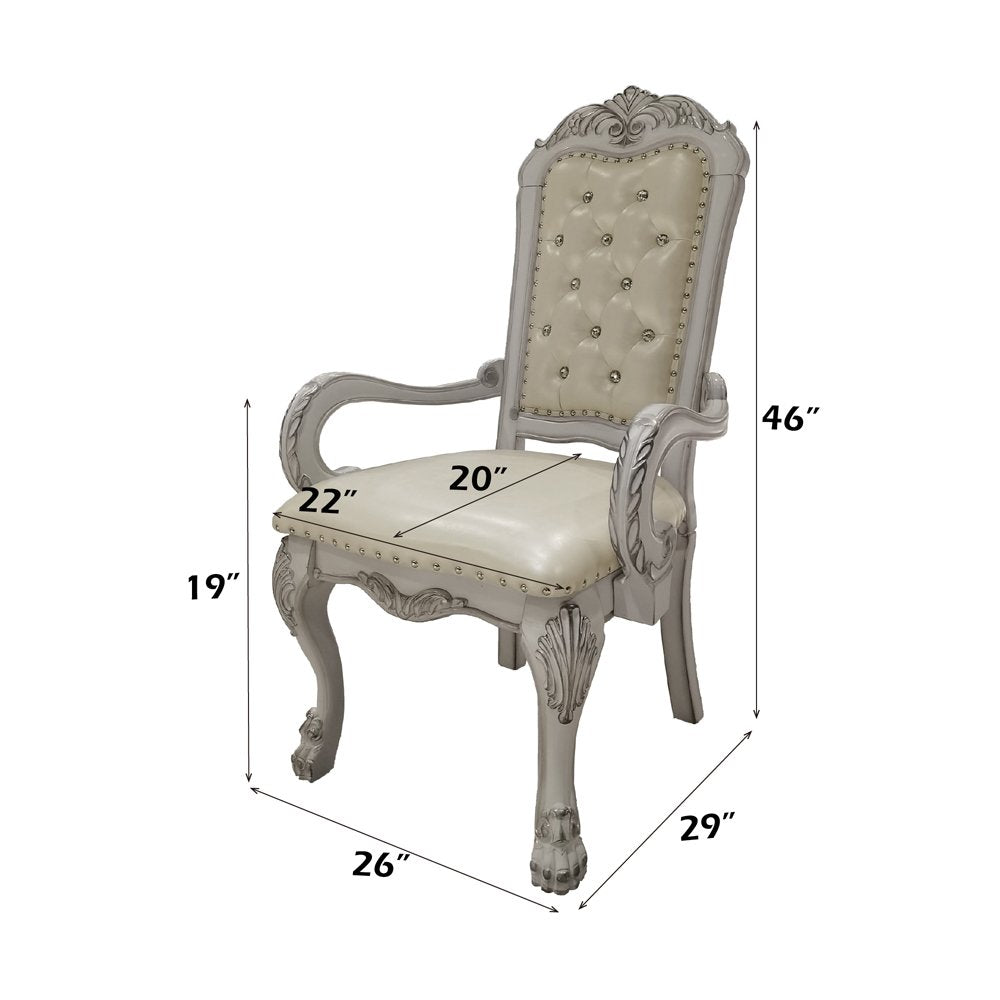 Dresden Arm Chair (Set-2), Leatherette & Bone White
