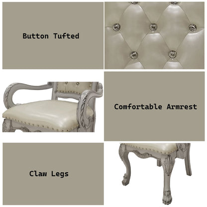 Dresden Arm Chair (Set-2), Leatherette & Bone White