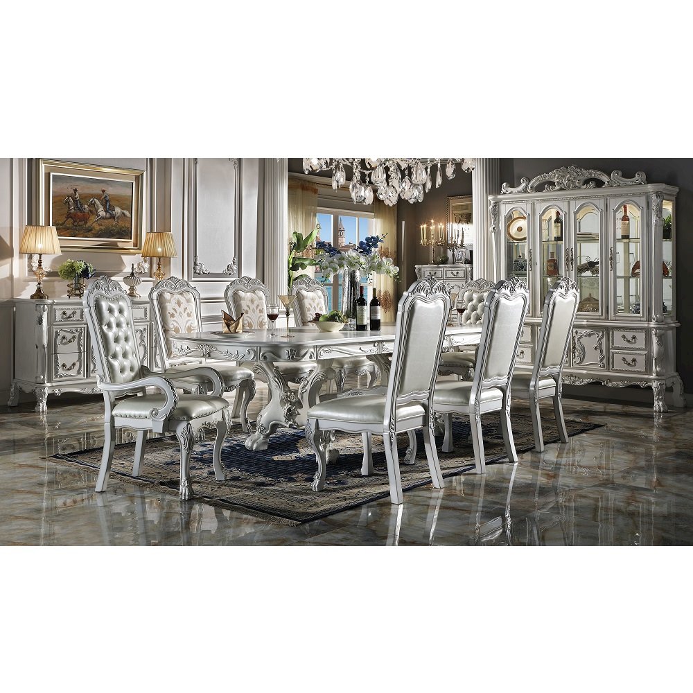 Dresden Arm Chair (Set-2), Leatherette & Bone White