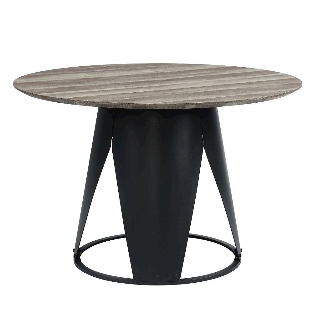 Zudora Round Dining Table, Antique Oak & Black