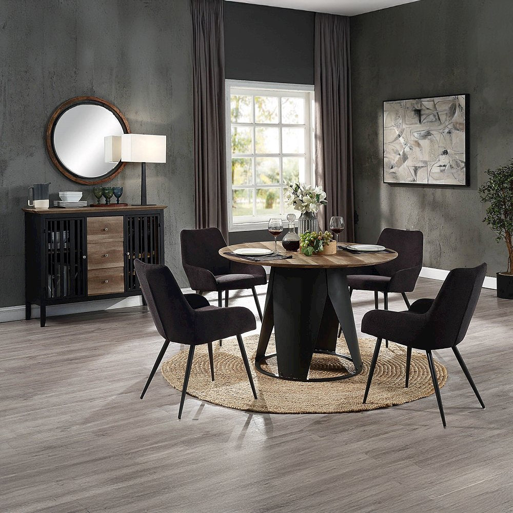 Zudora Round Dining Table, Antique Oak & Black