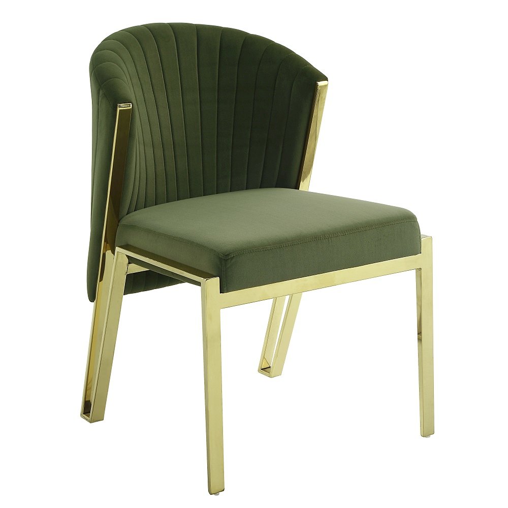 Fallon Side Chair (Set-2), Green Velvet & Mirrored Gold
