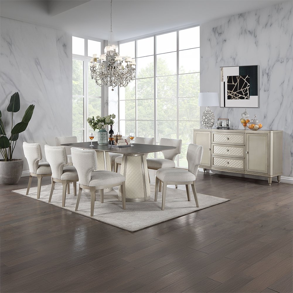 Kasa Side Chair (Set-2), Beige Linen & Champagne