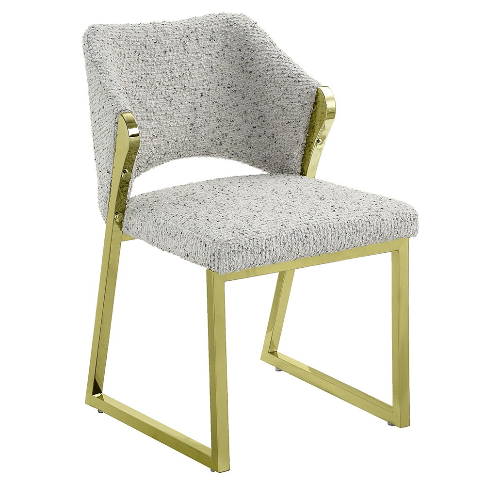Galdesa Side Chair (Set-2), Teddy Sherpa & Mirrored Gold