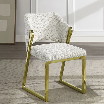 Galdesa Side Chair (Set-2), Teddy Sherpa & Mirrored Gold