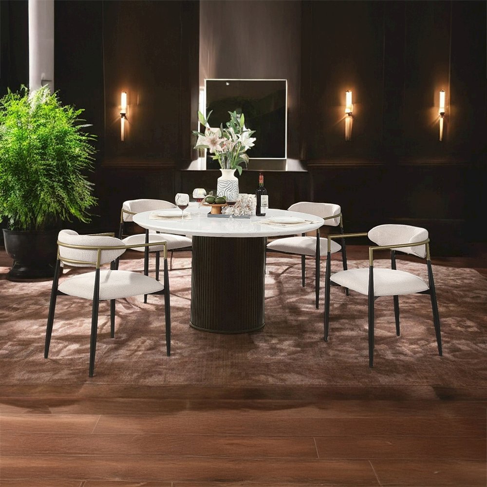 Jaramillo Round Dining Table, Engineered Marble & Rustic Espresso