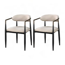Linen Upholstered Dining Arm Chairs with Wood-Metal Frame, Beige Linen & Black