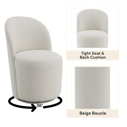 Hollis Side Chair w/Swivel (Set-2), Beige Boucle