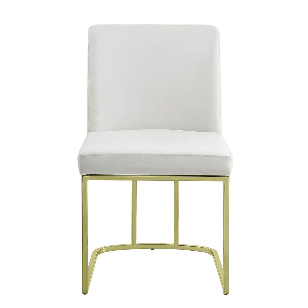 Zazie Side Chair(Set-2), White Velvet & Gold