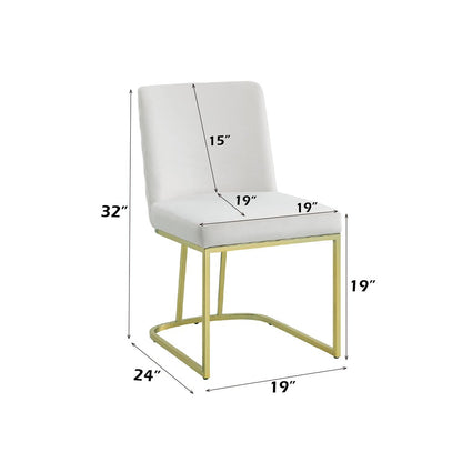 Zazie Side Chair(Set-2), White Velvet & Gold