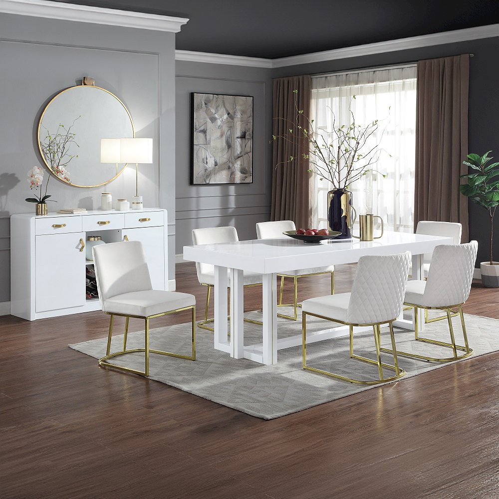 Zazie Side Chair(Set-2), White Velvet & Gold