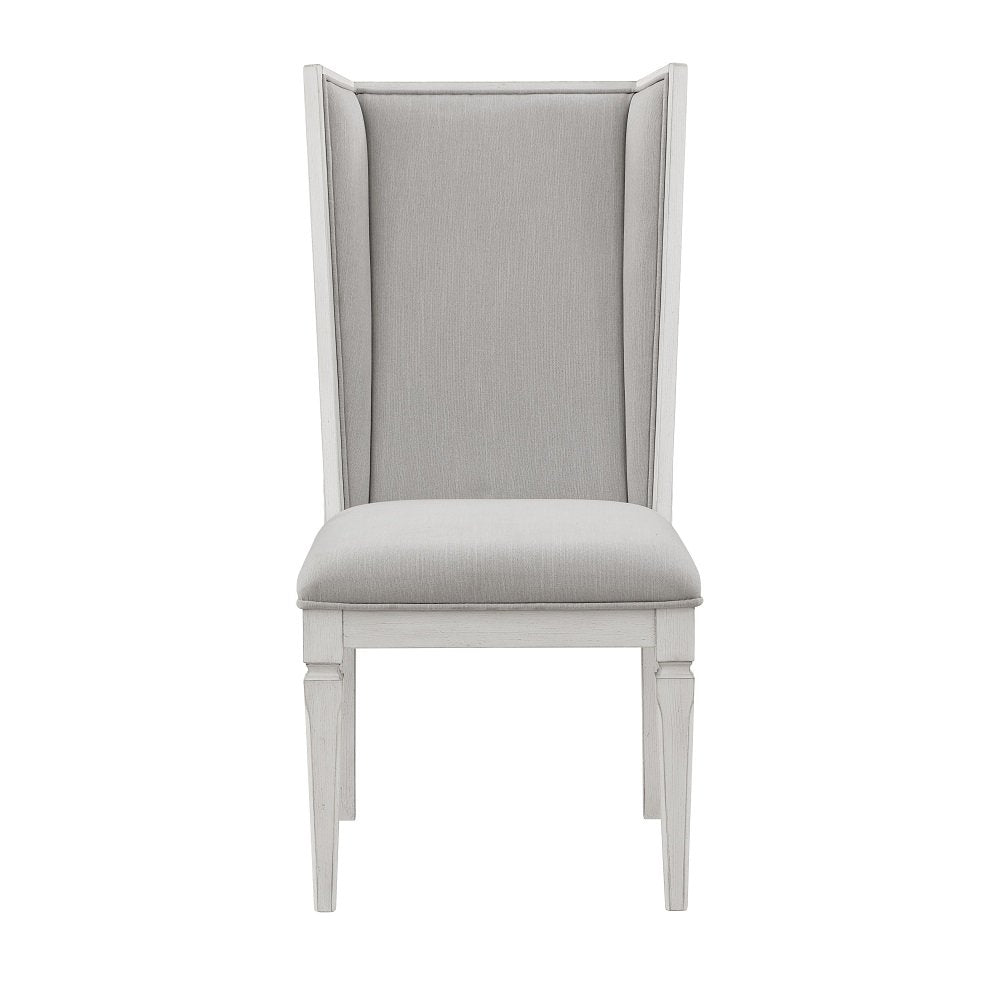 Katia Upholstered Side Chair (Set-2), Light Gray Linen & Weathered White
