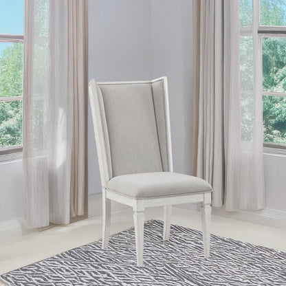 Katia Upholstered Side Chair (Set-2), Light Gray Linen & Weathered White