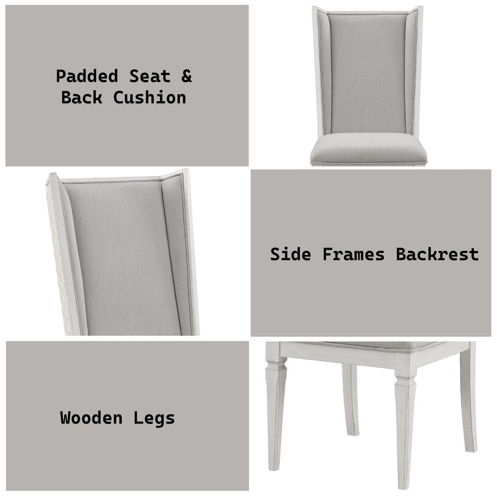 Katia Upholstered Side Chair (Set-2), Light Gray Linen & Weathered White