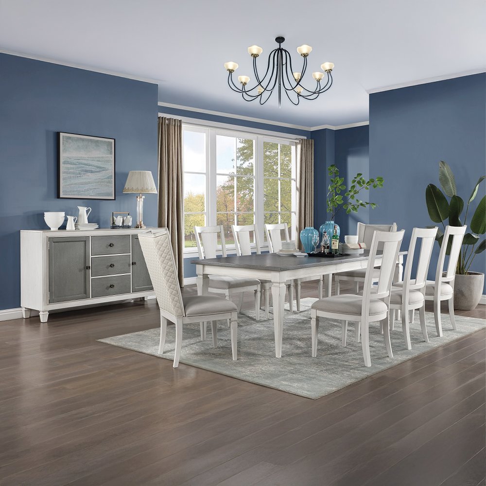 Katia Upholstered Side Chair (Set-2), Light Gray Linen & Weathered White