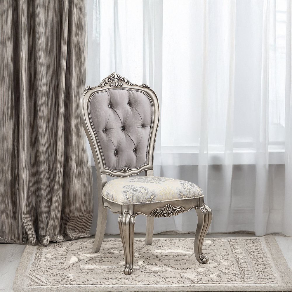 Ariadne Side Chair (Set-2), Velvet & Antique Plantinum