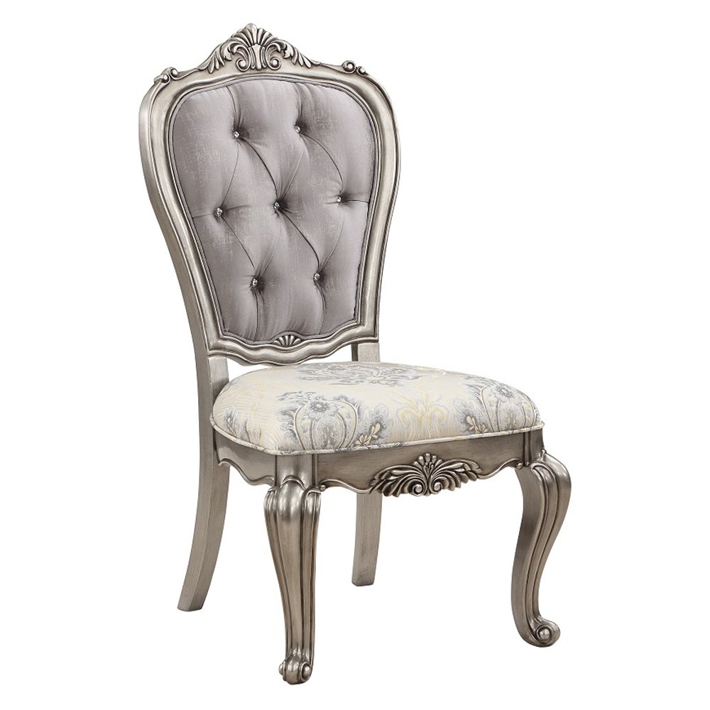 Ariadne Side Chair (Set-2), Velvet & Antique Plantinum