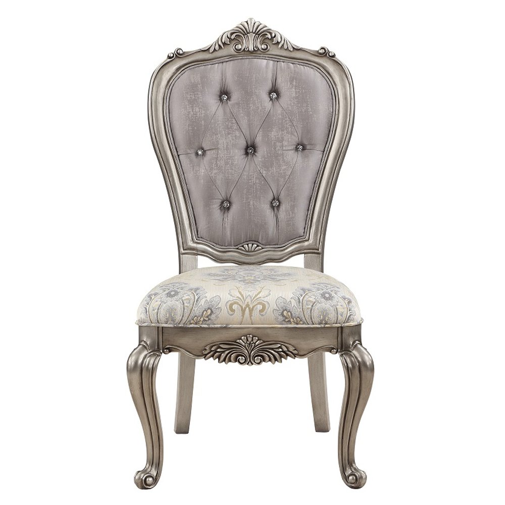 Ariadne Side Chair (Set-2), Velvet & Antique Plantinum