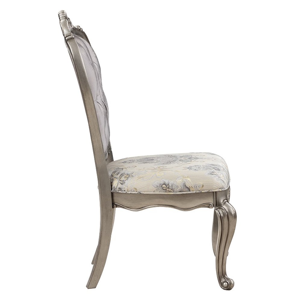 Ariadne Side Chair (Set-2), Velvet & Antique Plantinum