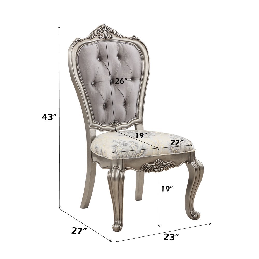 Ariadne Side Chair (Set-2), Velvet & Antique Plantinum