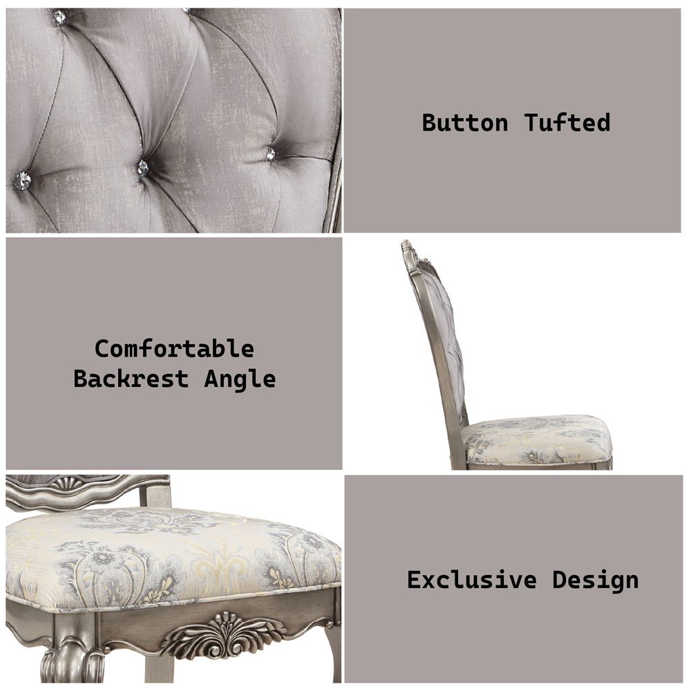 Ariadne Side Chair (Set-2), Velvet & Antique Plantinum