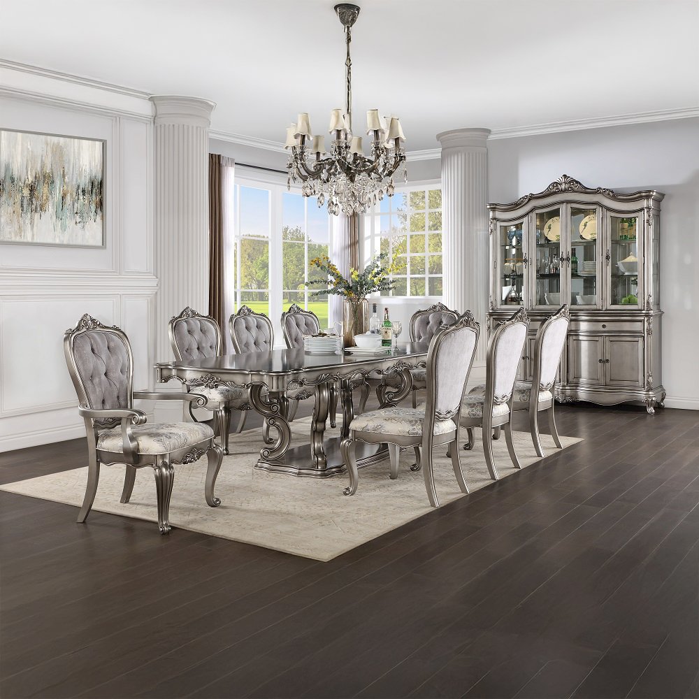 Ariadne Side Chair (Set-2), Velvet & Antique Plantinum